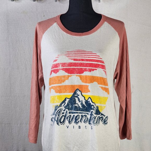 Sweet Claire Oversized Red Orange Yellow Adventure Vibes Rose Gold LS Tee Size M - Picture 3 of 16
